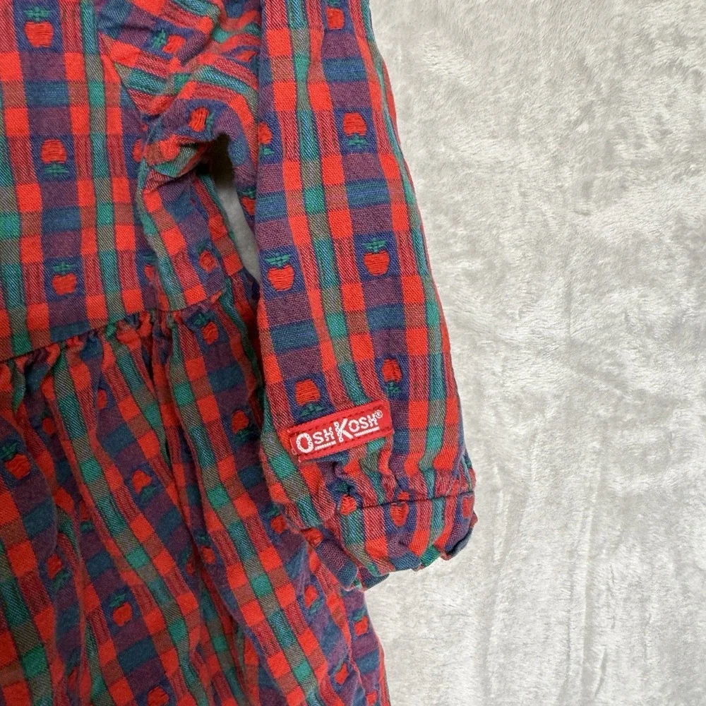 Vintage OshKosh B'Gosh Plaid Apple Print Romper Girls 24 months Cottage core USA